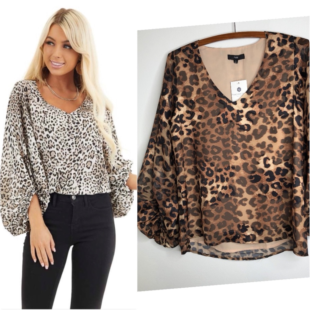 VICI FATE Leopard Print Sheer Balloon Sleeve Blouse S NWT Mobwife Western